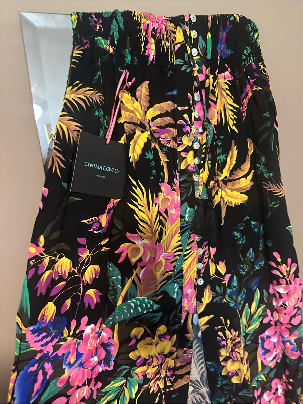 Cynthia Rowley Black Tropical Floral Button-Front Maxi